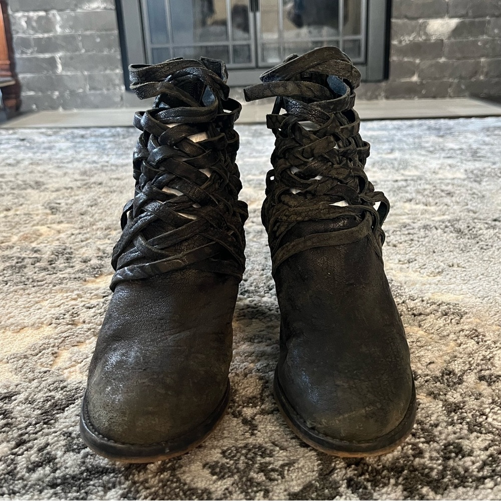 Black leather booties